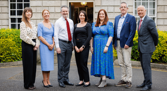 Photograph of staff from St Patrick's Mental Health Services, including its Medical Director, Academic Institute Manager, Head of Pharmacy and Pharmacy Department team members, with representatives of the School of Pharmacy in University College Cork on the announcement of their research partnership