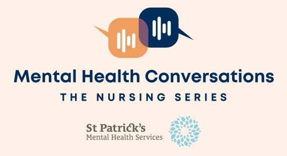 Mental Health Conversations: Podcast series cover showing icons of two speech bubbles with sound waves laid over them