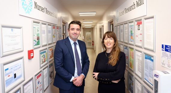 Left to right: Shane Kirwan, Nurse Practice Development Coordinator at St Patrick's Mental Health Services, and Gráinne Donohue, Programme Manager of the Academic Institute at St Patrick's, seen at the Nurses' Research Wall in St Patrick's